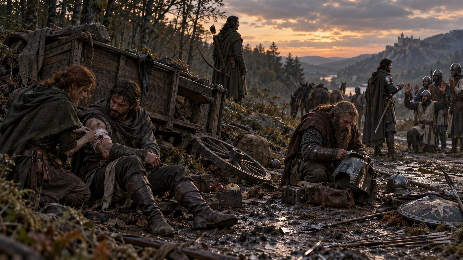 A party treats an injured companion and considers its next move after a dangerous encounter